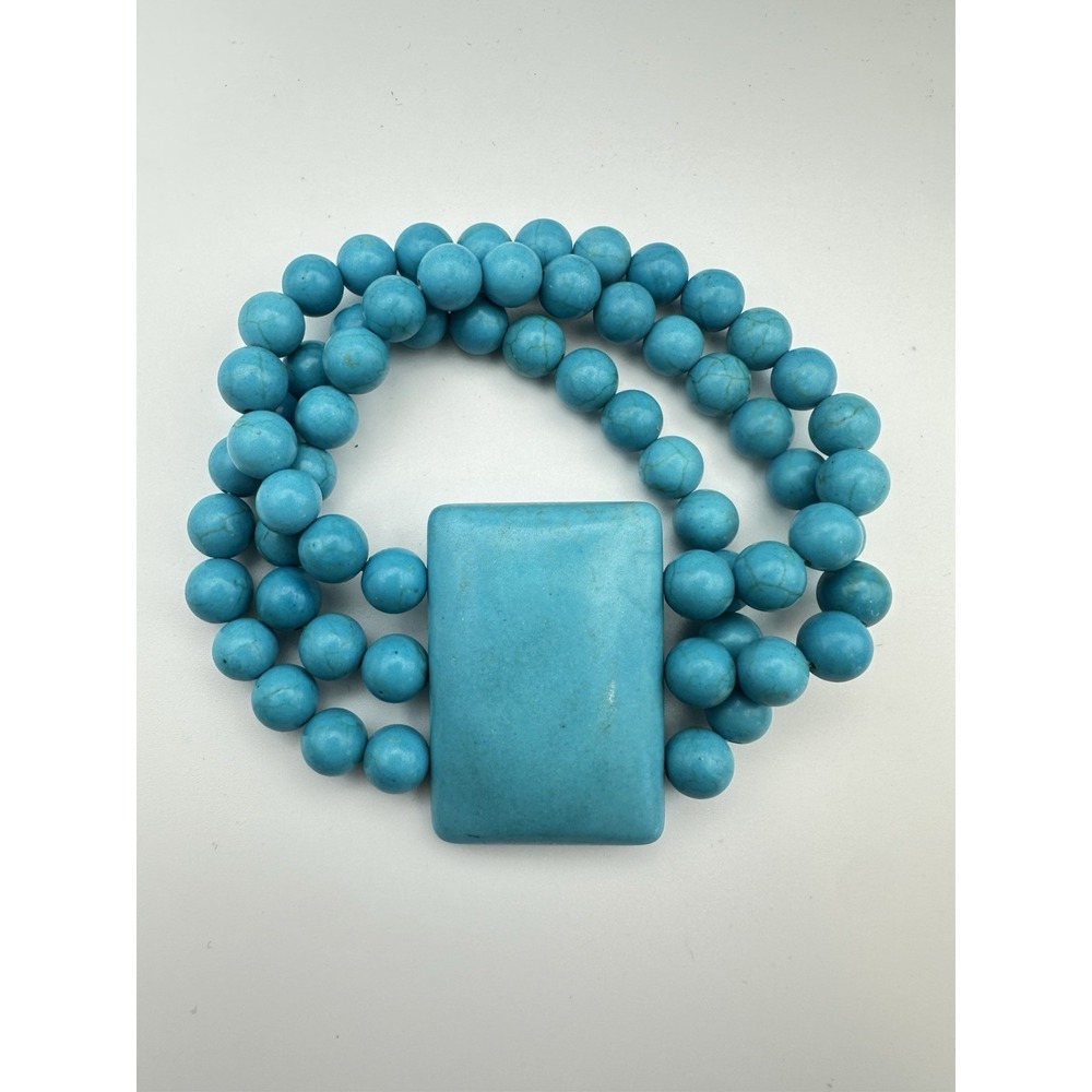 Vintage Chunky Faux Turquoise Multi Strand Bracelet rectangular Centerpiece